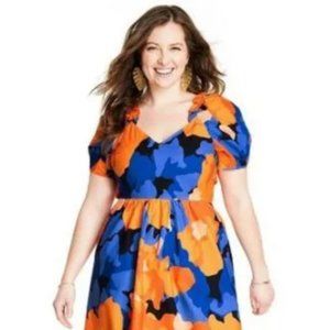 NWT Floral Print Puff Sleeve Tie-Back Midi Dress - Tabitha Brown for Target